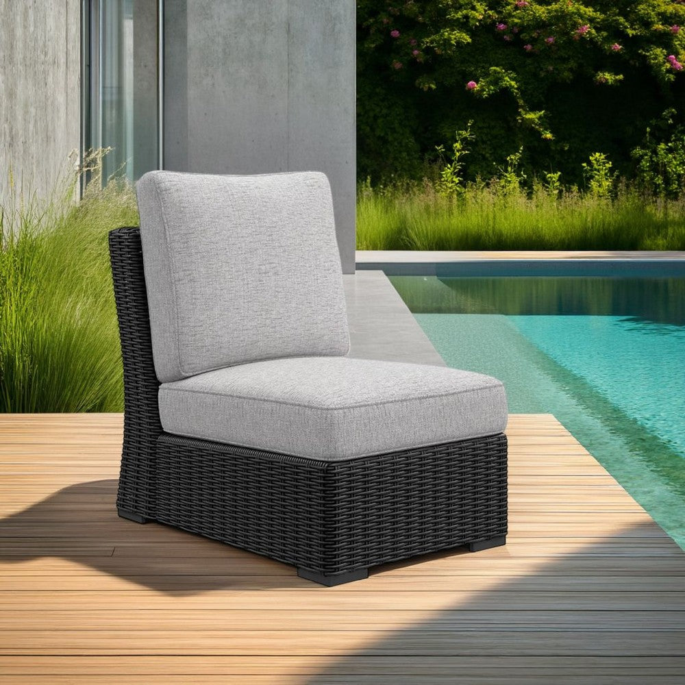 Ashley Tira Outdoor Modular Armless Chair, Black Woven Wicker, Gray Nuvella