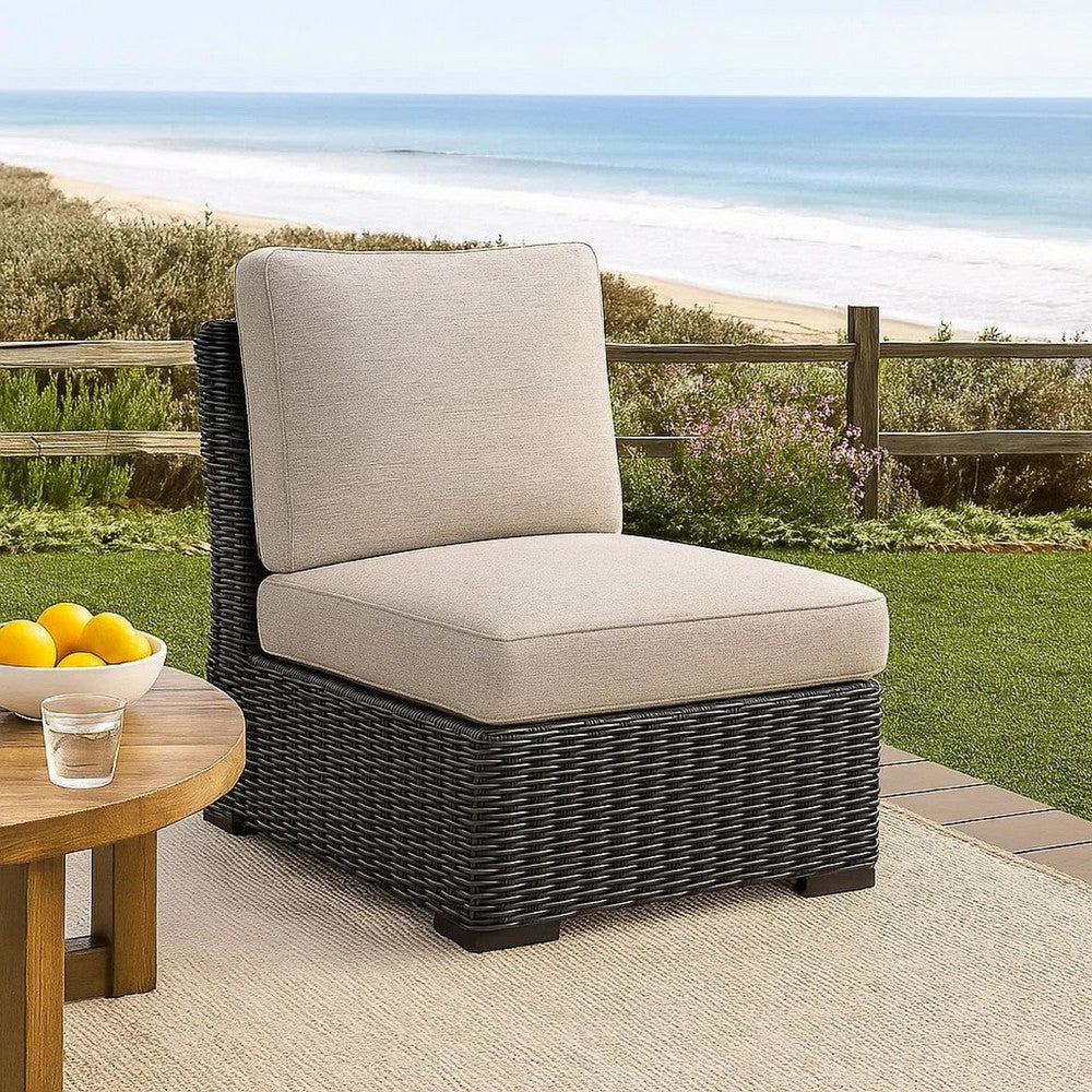 Ashley Tira Outdoor Modular Armless Chair, Black Woven Wicker, Gray Nuvella