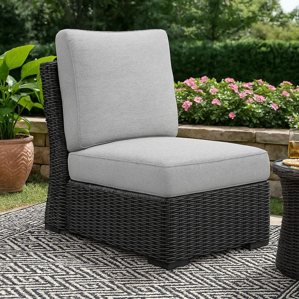 Ashley Tira Outdoor Modular Armless Chair, Black Woven Wicker, Gray Nuvella