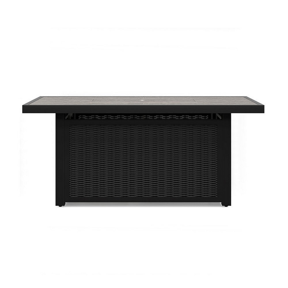 Ashley Tira Outdoor Fire Pit Table Adjustable Flame 58 Inch Black Wicker BM332205