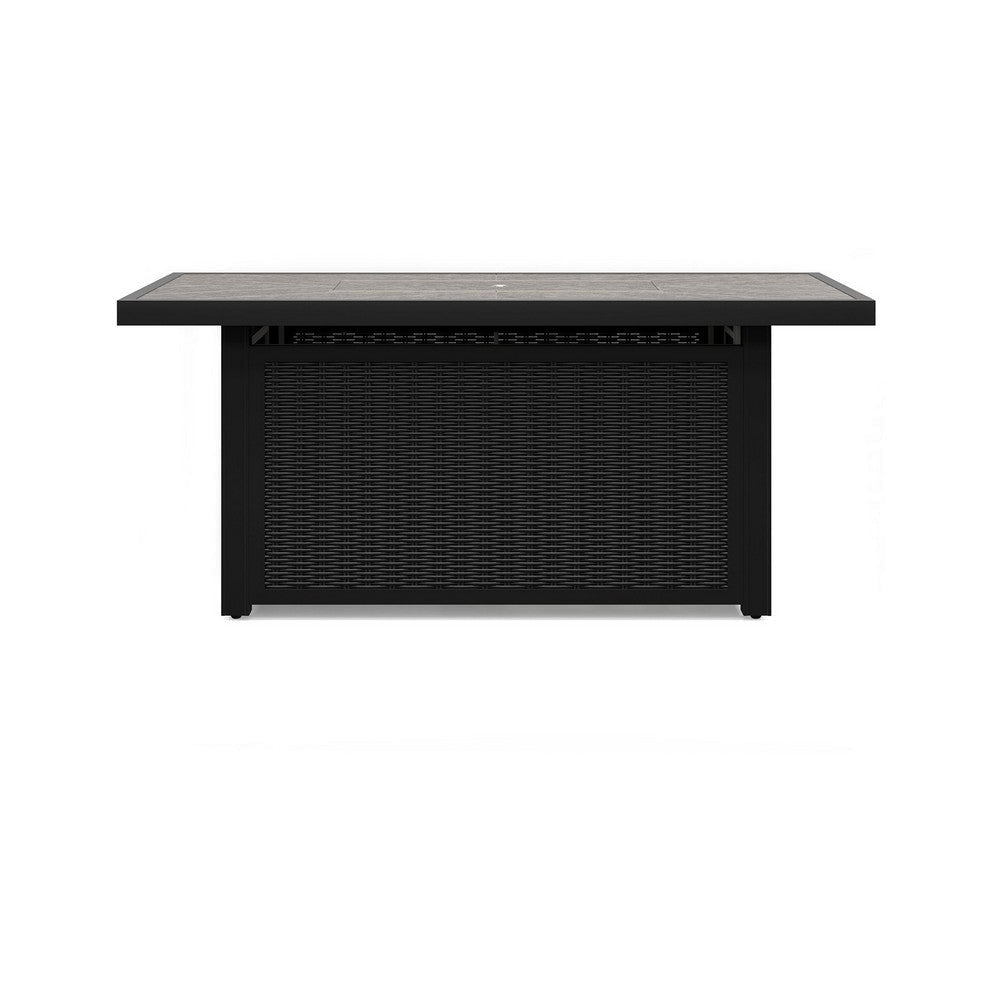 Ashley Tira Outdoor Fire Pit Table Adjustable Flame 58 Inch Black Wicker BM332205