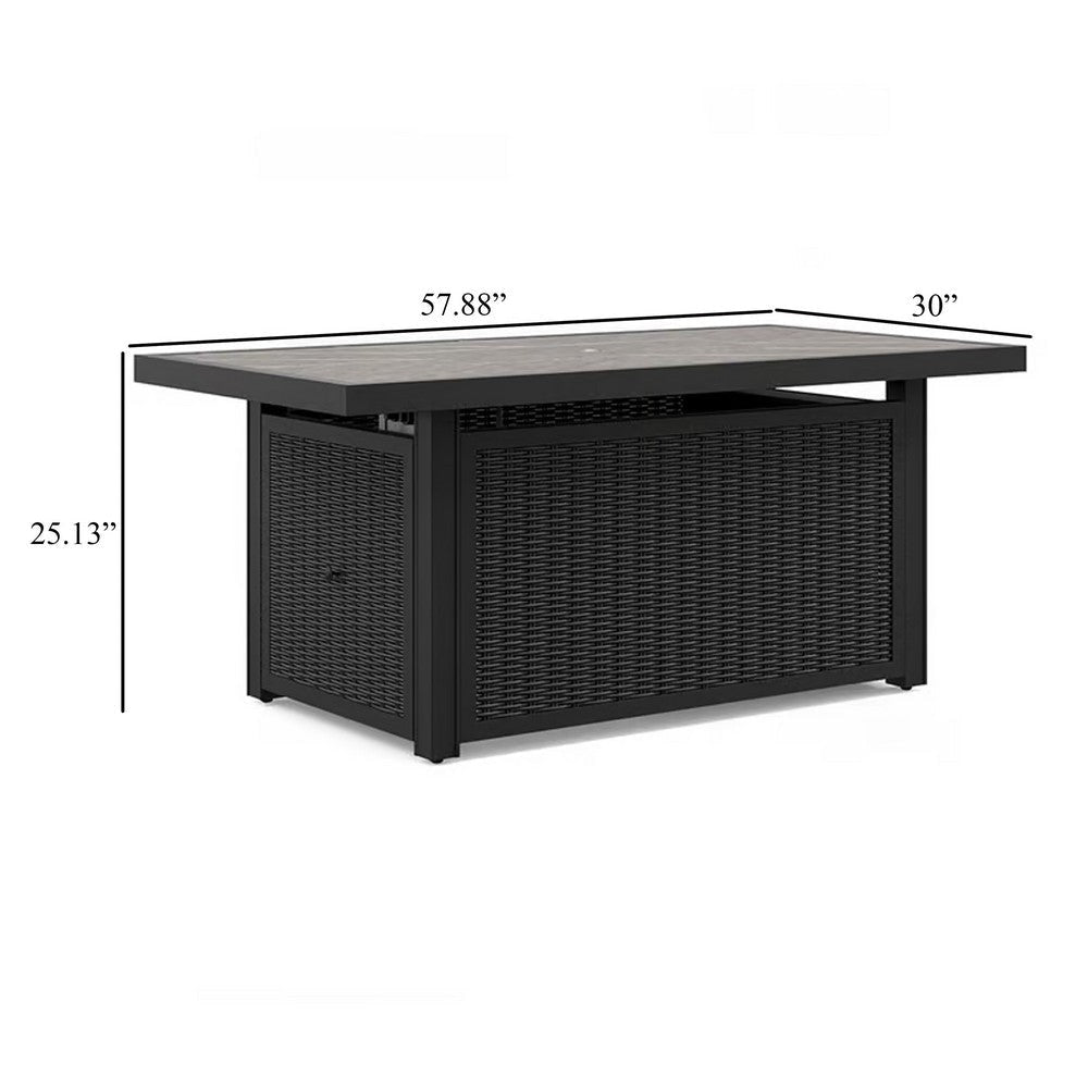 Ashley Tira Outdoor Fire Pit Table Adjustable Flame 58 Inch Black Wicker BM332205