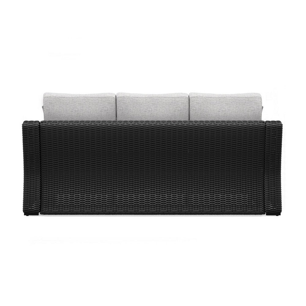 Ashley Tira Outdoor Sofa 83 Inch 2 Accent Pillows Gray Black Woven Wicker BM332206