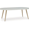 Ashley Yami Outdoor Dining Table, 80 Inch Oval Faux White Stone Top, Brown