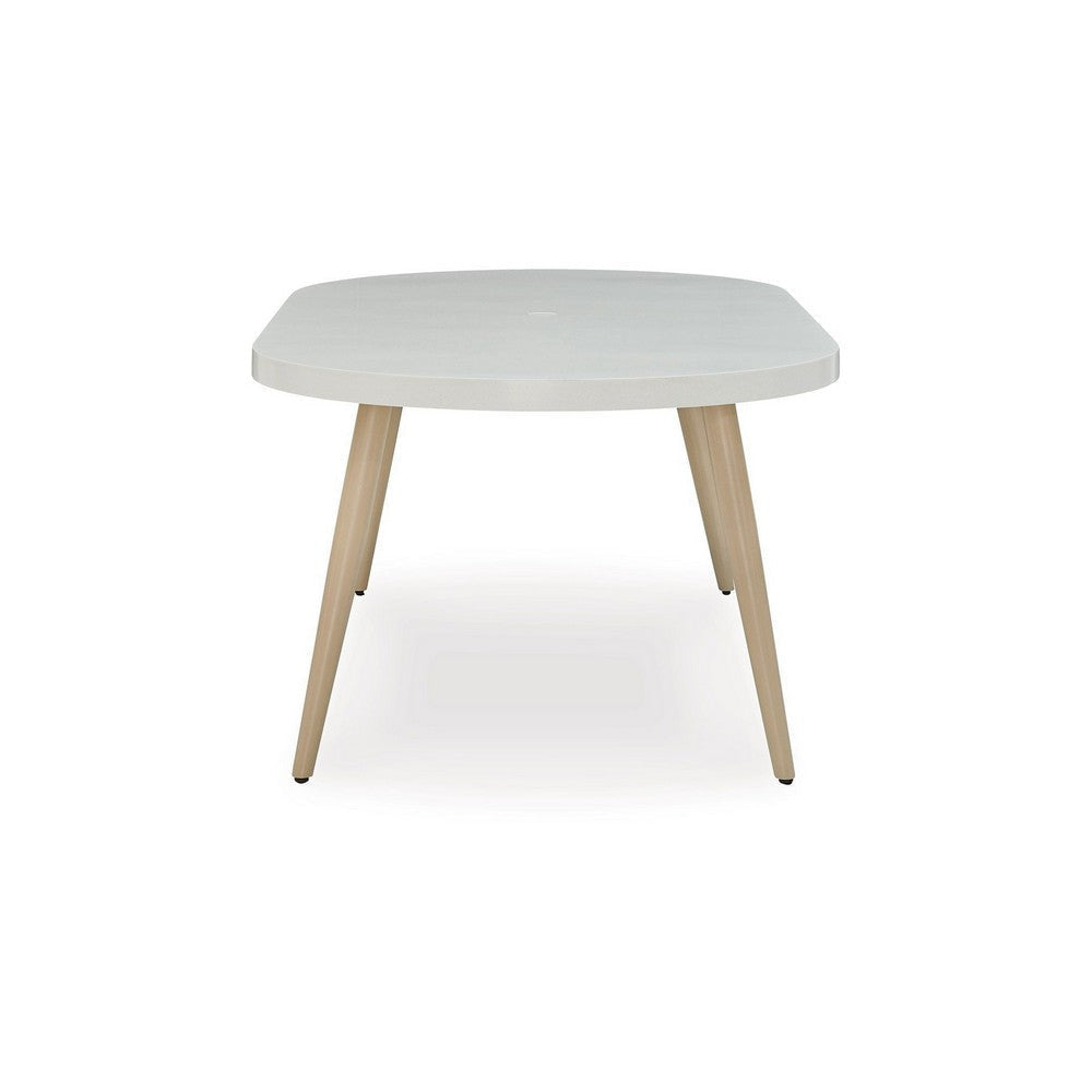 Ashley Yami Outdoor Dining Table 80 Inch Oval Faux White Stone Top Brown BM332208