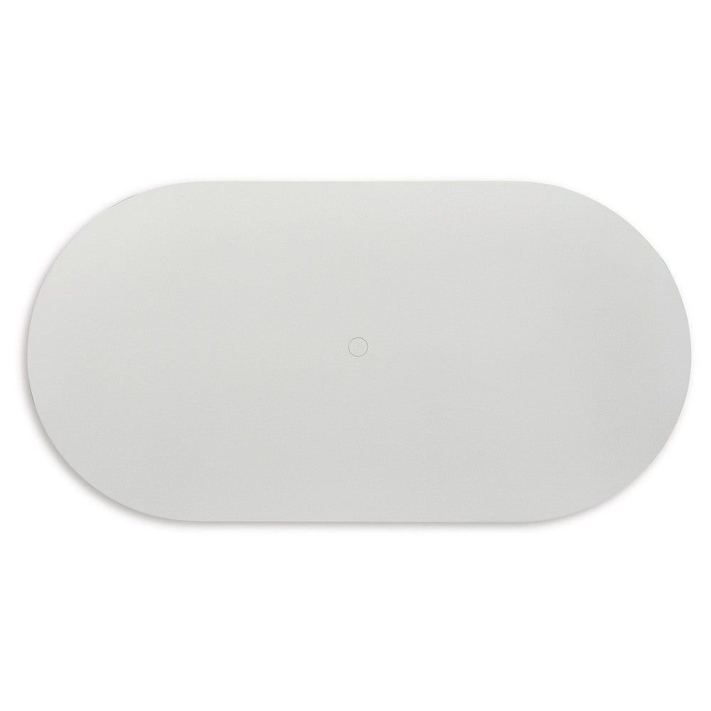 Ashley Yami Outdoor Dining Table, 80 Inch Oval Faux White Stone Top, Brown