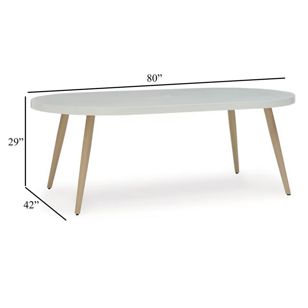 Ashley Yami Outdoor Dining Table, 80 Inch Oval Faux White Stone Top, Brown