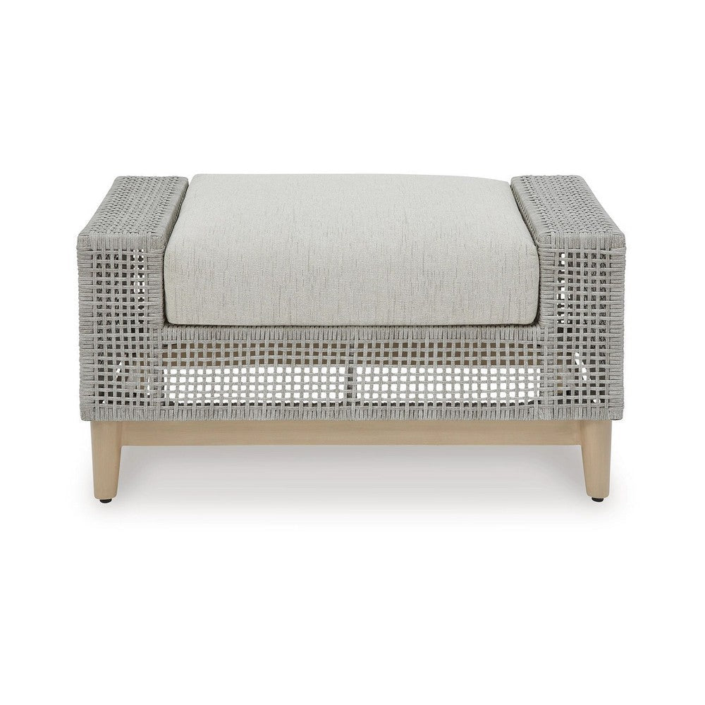 Ashley Yami Outdoor Ottoman 35 Inch Gray Woven Resin Wicker Cushioned Seat BM332209