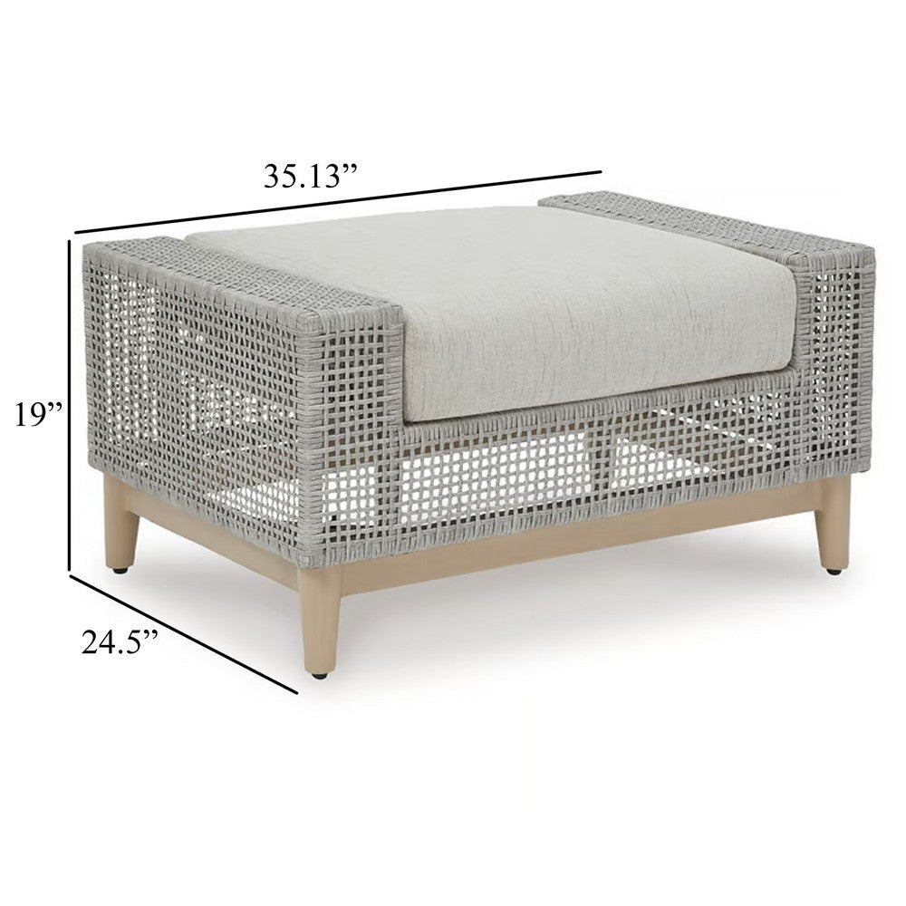 Ashley Yami Outdoor Ottoman 35 Inch Gray Woven Resin Wicker Cushioned Seat BM332209