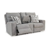 Ashley Cloe Power Reclining Loveseat, Gray Performance Nuvella, 2 Pillows