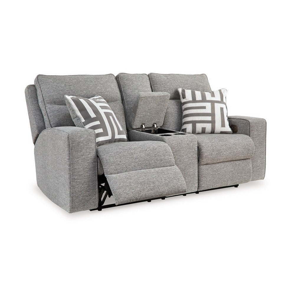 Ashley Cloe Power Reclining Loveseat, Gray Performance Nuvella, 2 Pillows