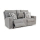 Ashley Cloe Power Reclining Loveseat, Gray Performance Nuvella, 2 Pillows