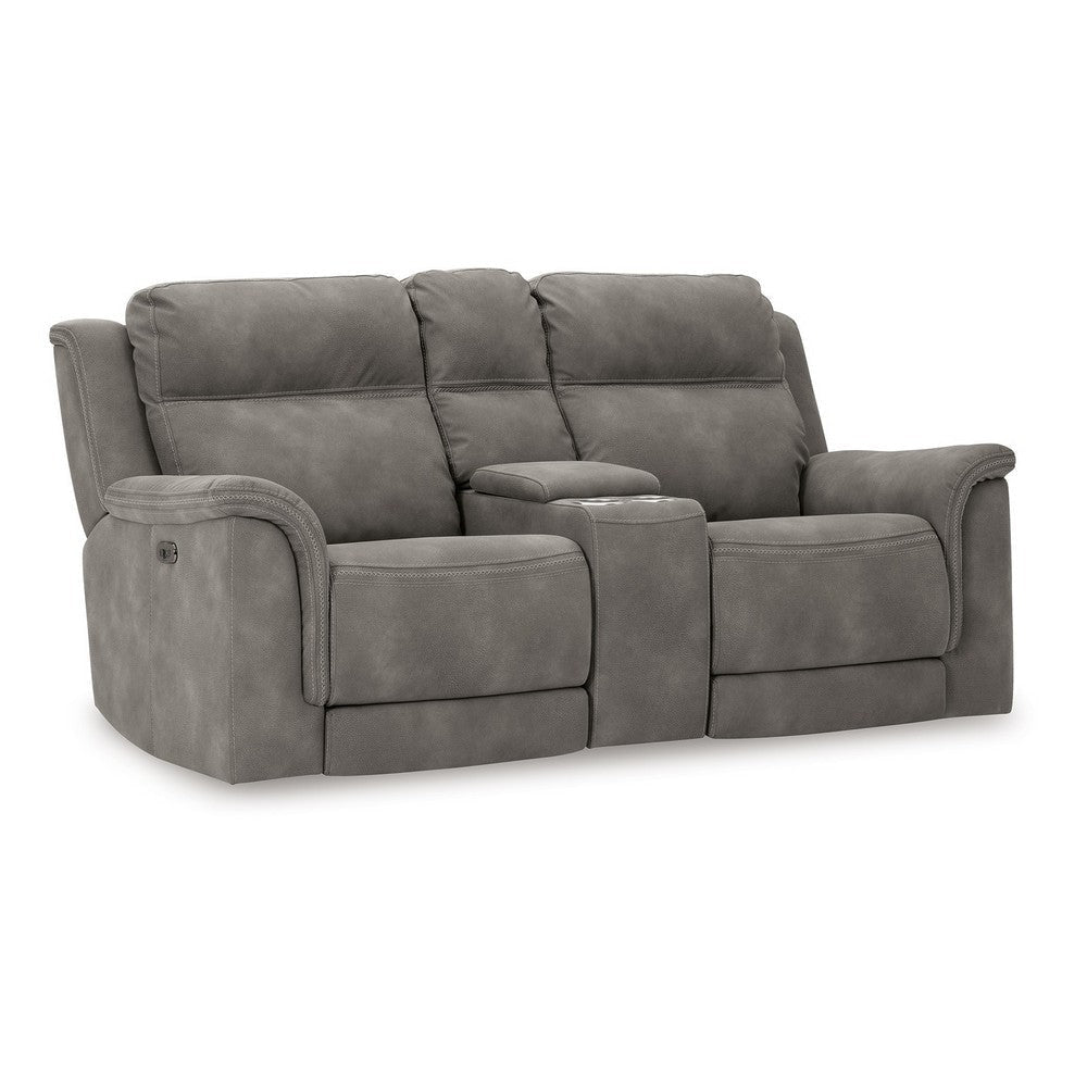 Ashley Corbin Power Recliner Loveseat in Slate Gray Faux Leather w Cupholders BM332249