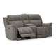 Ashley Corbin Power Recliner Loveseat in Slate Gray Faux Leather w Cupholders