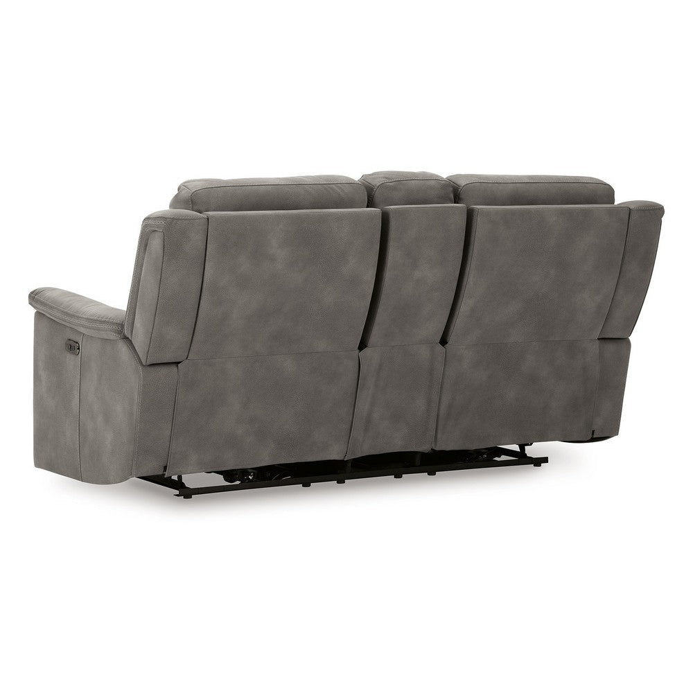 Ashley Corbin Power Recliner Loveseat in Slate Gray Faux Leather w Cupholders BM332249