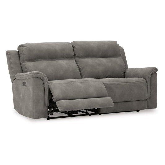 Ashley Corbin Power Recliner Sofa, Zero Draw USB, Slate Gray Faux Leather