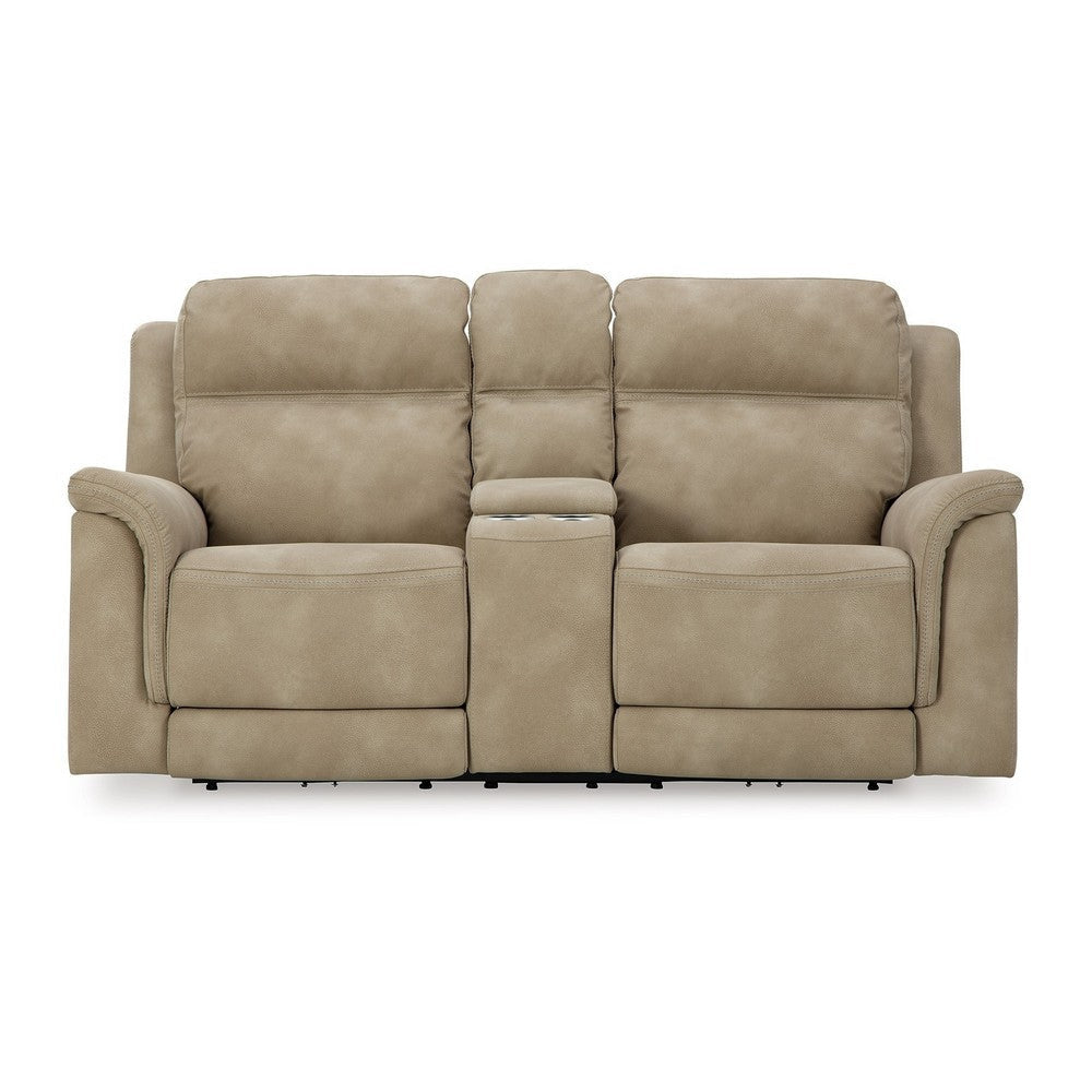 Ashley Corbin Power Recliner Loveseat Sand Brown Faux Leather Cupholders