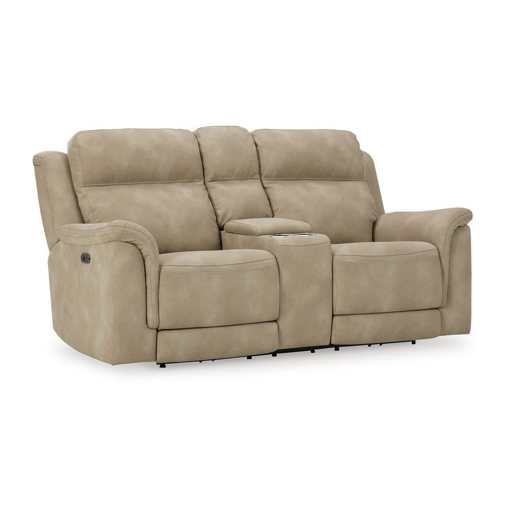 Ashley Corbin Power Recliner Loveseat Sand Brown Faux Leather Cupholders