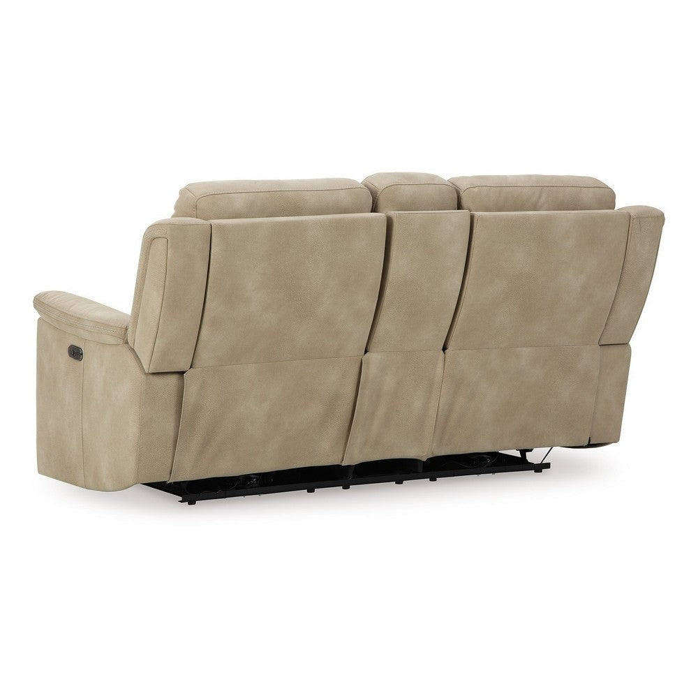 Ashley Corbin Power Recliner Loveseat Sand Brown Faux Leather Cupholders