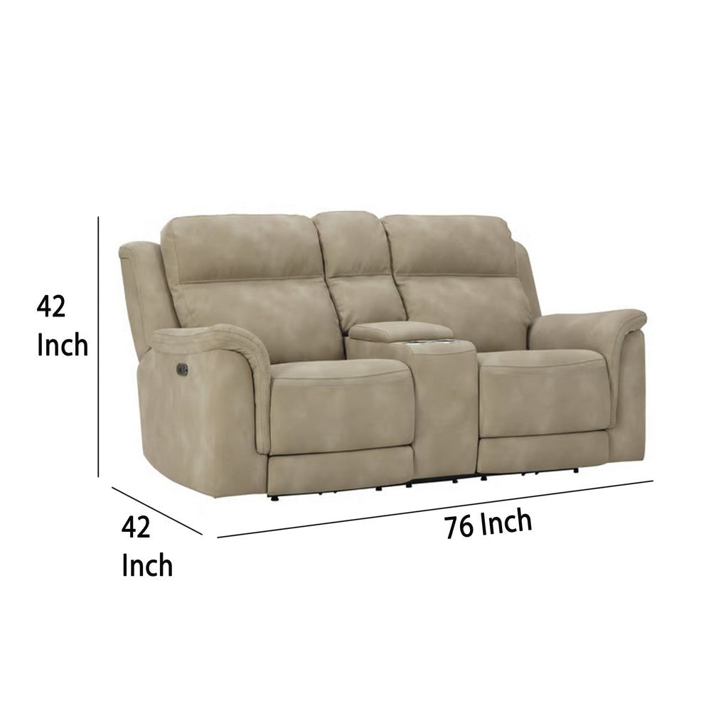 Ashley Corbin Power Recliner Loveseat Sand Brown Faux Leather Cupholders