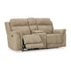 Ashley Corbin Power Recliner Loveseat, Sand Brown Faux Leather, Cupholders