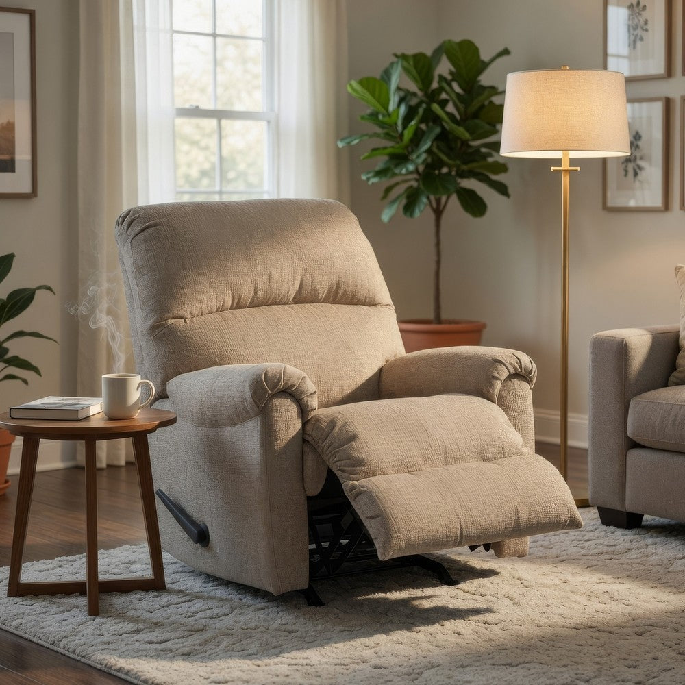 Ashley Ead Manual Rocker Recliner Chair, Plush Cushion Taupe Brown Polyester