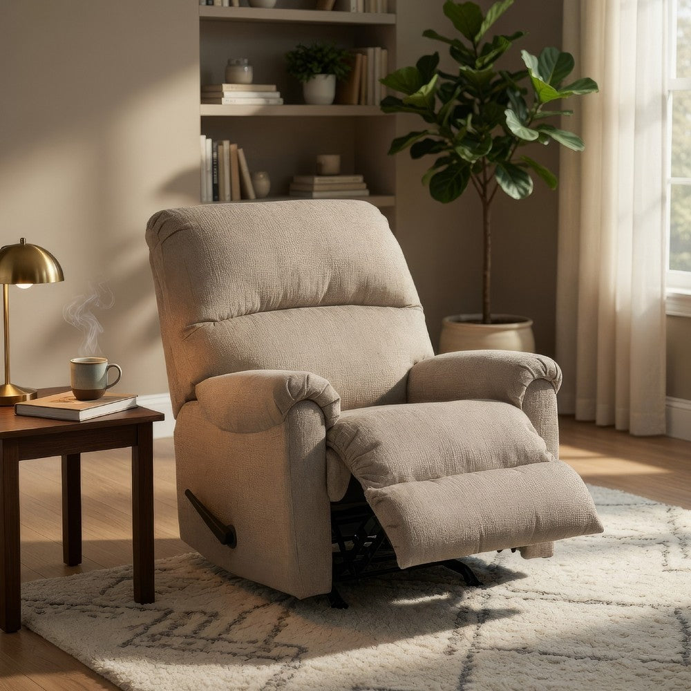 Ashley Ead Manual Rocker Recliner Chair, Plush Cushion Taupe Brown Polyester