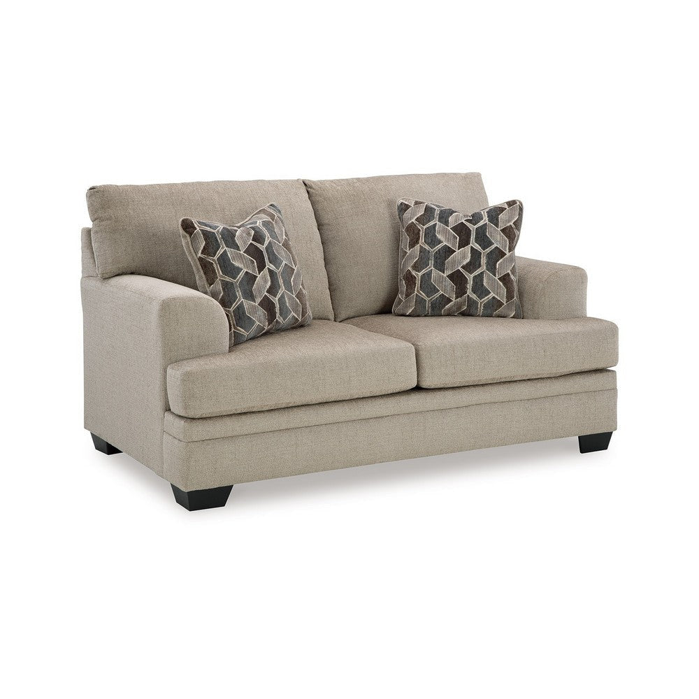 Ashley Ead Loveseat, 2 Accent Pillows, Taupe Brown Polyester, Sag Resistant