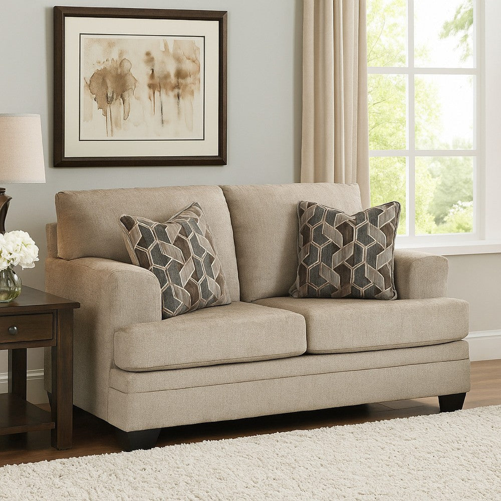 Ashley Ead Loveseat, 2 Accent Pillows, Taupe Brown Polyester, Sag Resistant