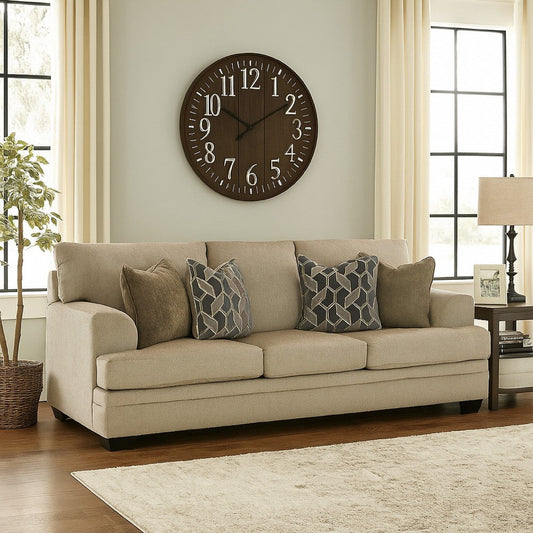 Ashley Ead Sofa, 4 Accent Pillows, Taupe Brown Polyester, Sag Resistant