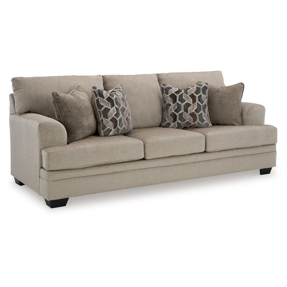 Ashley Ead Sofa, 4 Accent Pillows, Taupe Brown Polyester, Sag Resistant