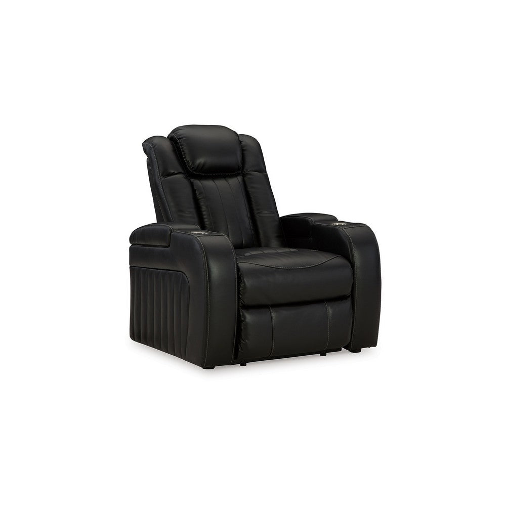 Ashley Aven Power Recliner Chair Premium Features Midnight Blue Faux Leather BM332259