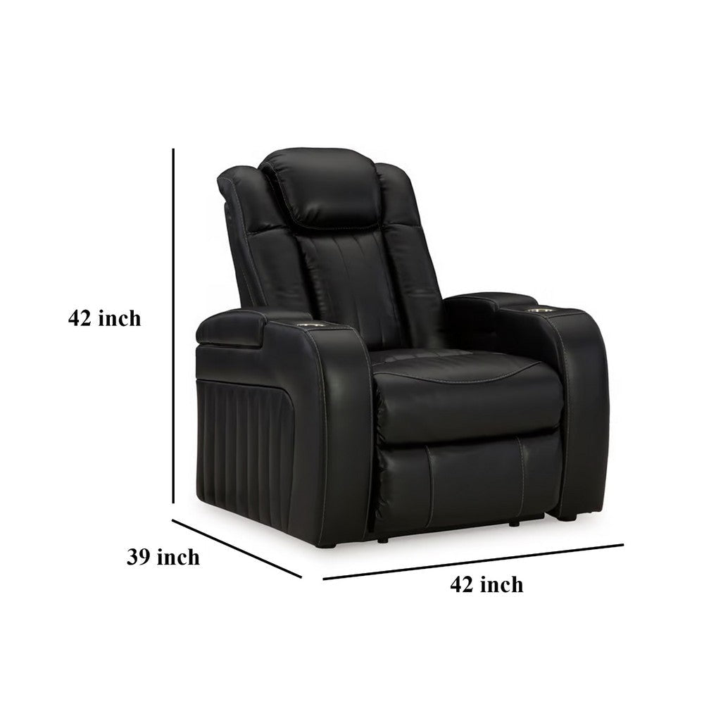 Ashley Aven Power Recliner Chair Premium Features Midnight Blue Faux Leather BM332259