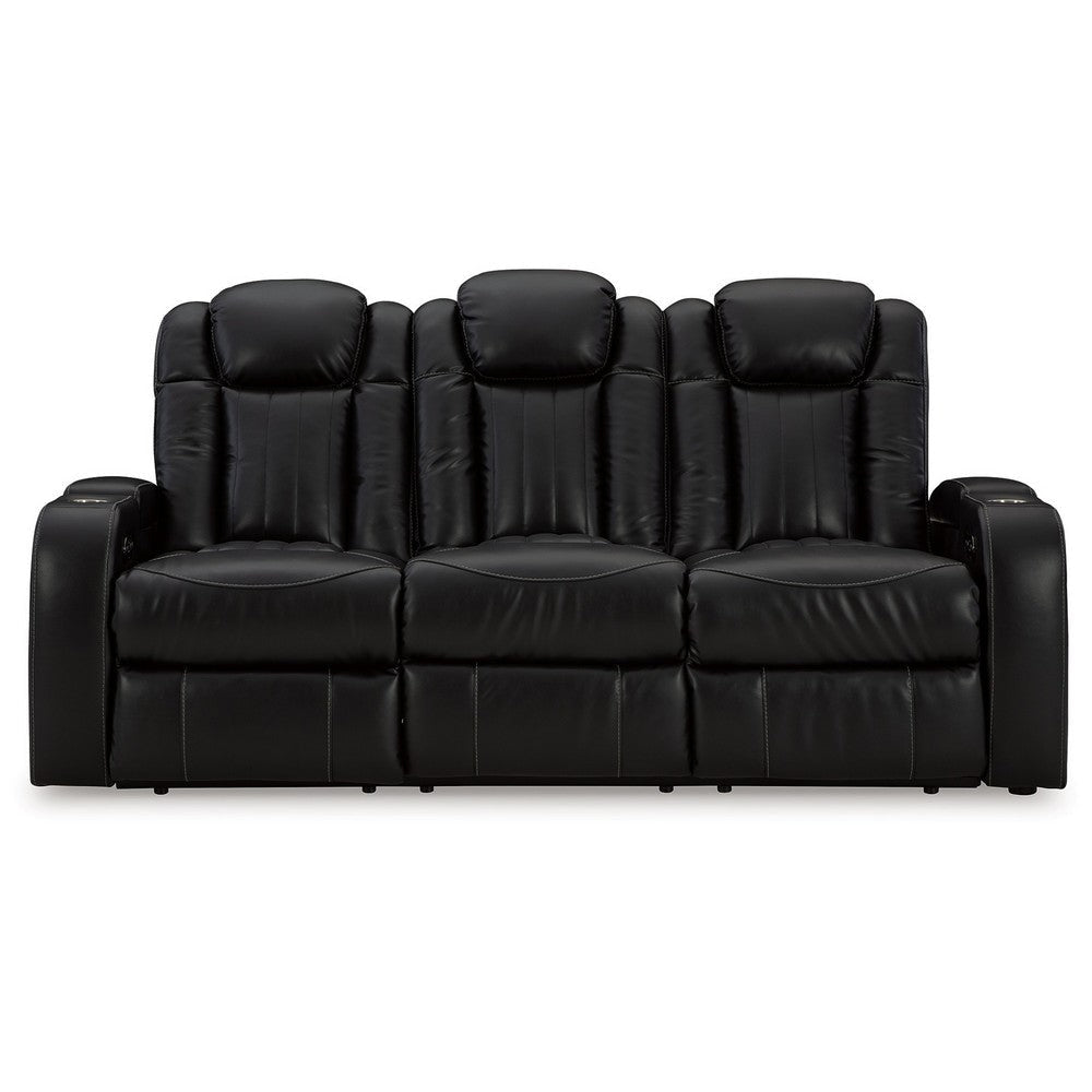 Ashley Aven Power Recliner Sofa LED Midnight Blue Faux Leather 86 Inch BM332260