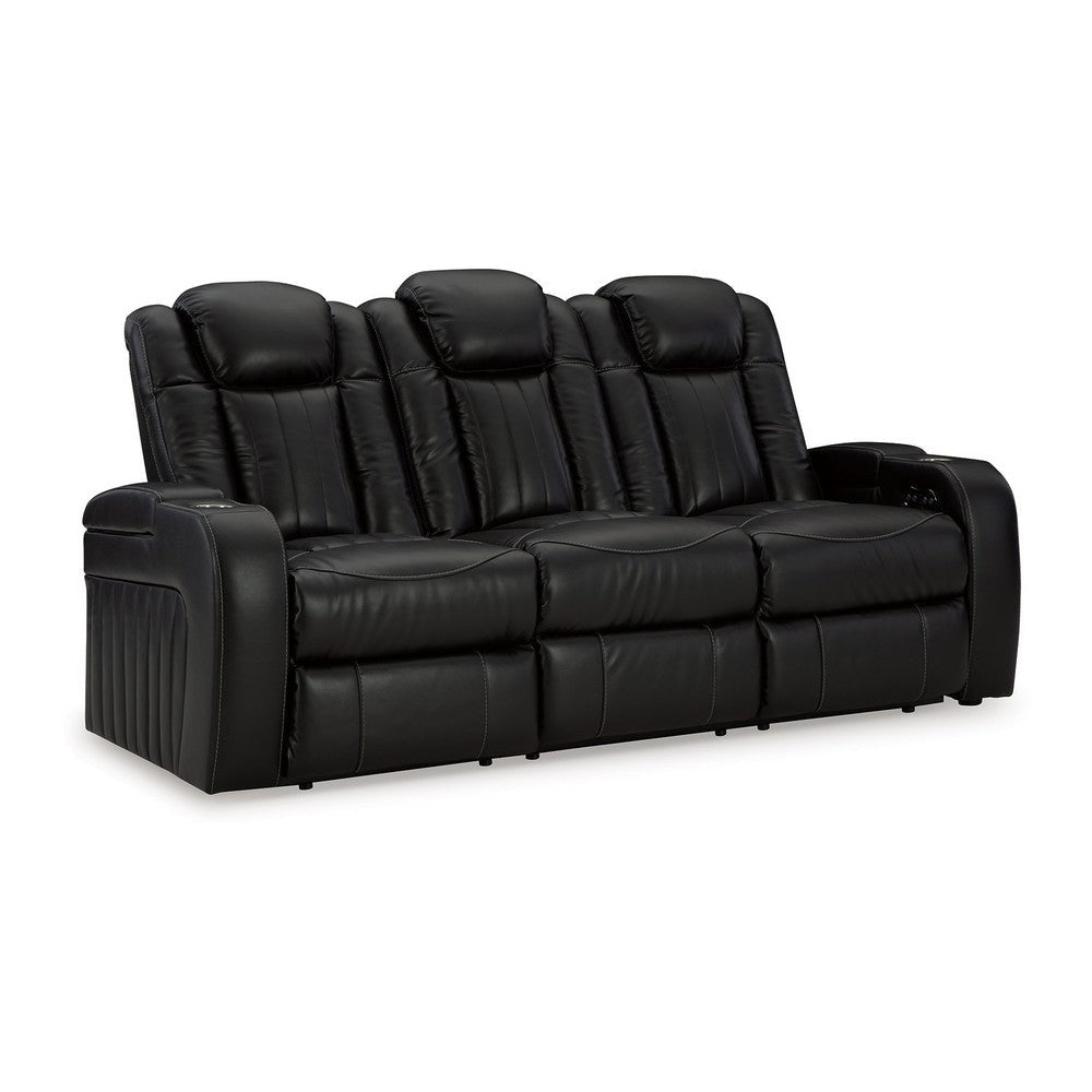 Ashley Aven Power Recliner Sofa LED Midnight Blue Faux Leather 86 Inch BM332260