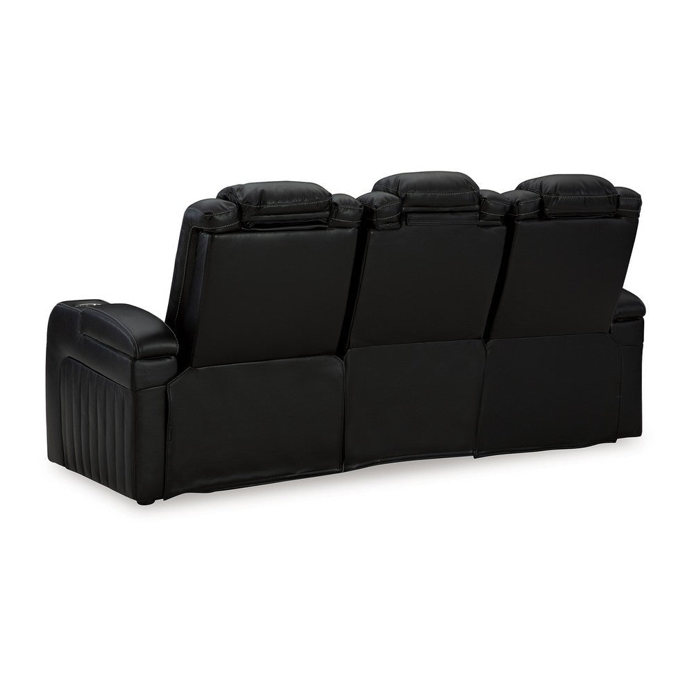 Ashley Aven Power Recliner Sofa LED Midnight Blue Faux Leather 86 Inch BM332260