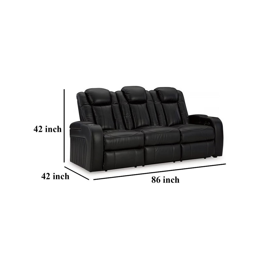 Ashley Aven Power Recliner Sofa LED Midnight Blue Faux Leather 86 Inch BM332260