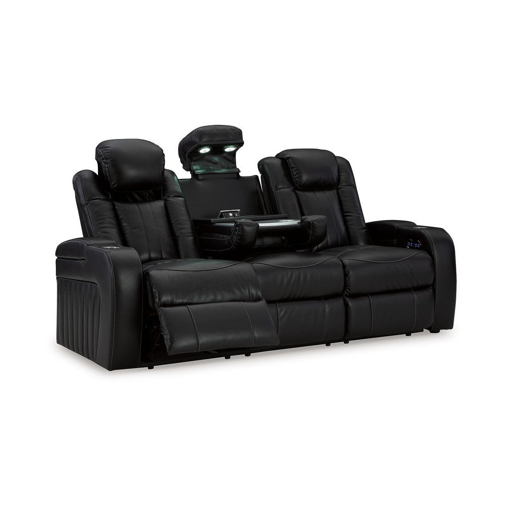 Ashley Aven Power Recliner Sofa, LED, Midnight Blue Faux Leather, 86 Inch