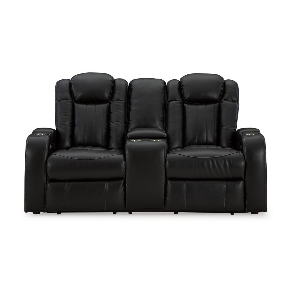 Ashley Aven Power Recliner Loveseat LED Midnight Blue Faux Leather 75 Inch BM332261