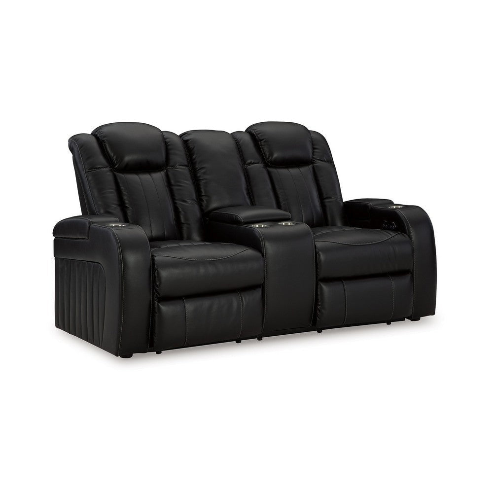 Ashley Aven Power Recliner Loveseat LED Midnight Blue Faux Leather 75 Inch BM332261