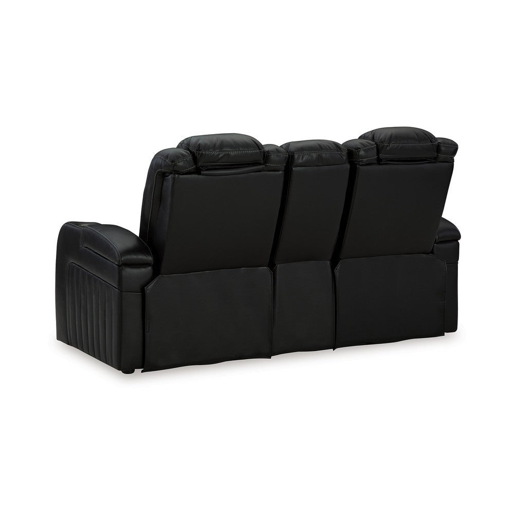 Ashley Aven Power Recliner Loveseat LED Midnight Blue Faux Leather 75 Inch BM332261