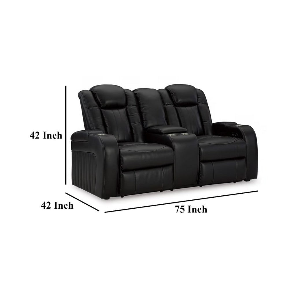 Ashley Aven Power Recliner Loveseat LED Midnight Blue Faux Leather 75 Inch BM332261