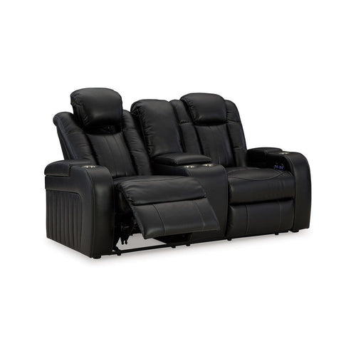 Ashley Aven Power Recliner Loveseat, LED, Midnight Blue Faux Leather 75 Inch