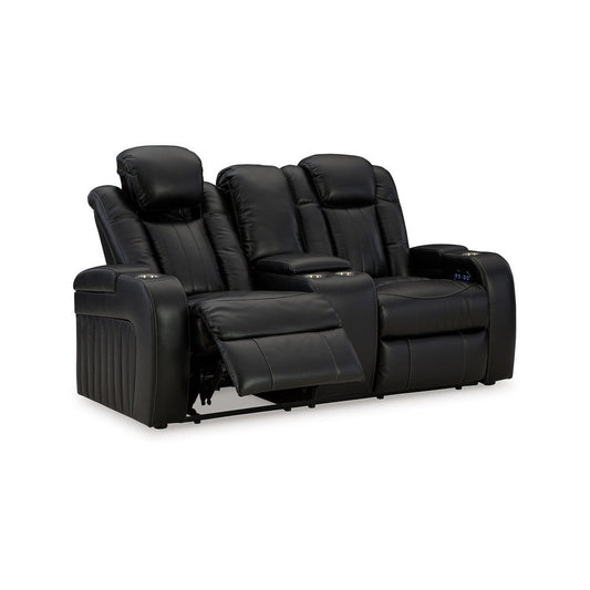 Ashley Aven Power Recliner Loveseat, LED, Midnight Blue Faux Leather 75 Inch