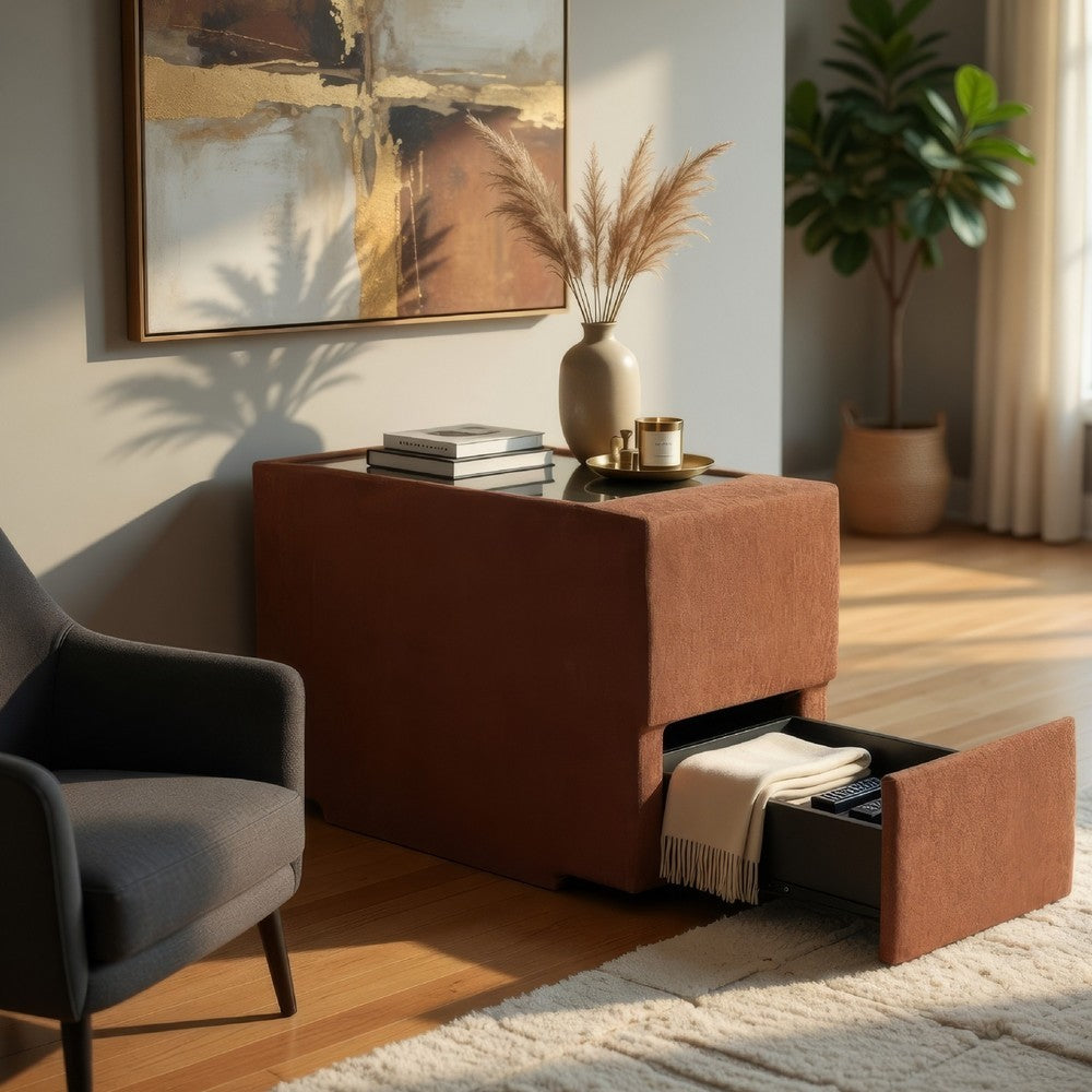 Ashley Meso Modular Console Side Table with Storage, Orange Nuvella, 37 Inch