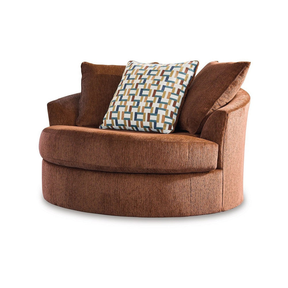 Ashley Brook Oversized Swivel Accent Chair Spice Orange Polyester 3 Pillows BM332276