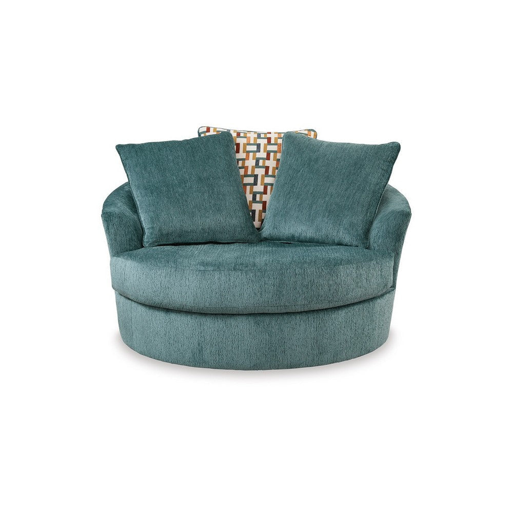 Ashley Brook Oversized Swivel Accent Chair Teal Blue Polyester 3 Pillows BM332278