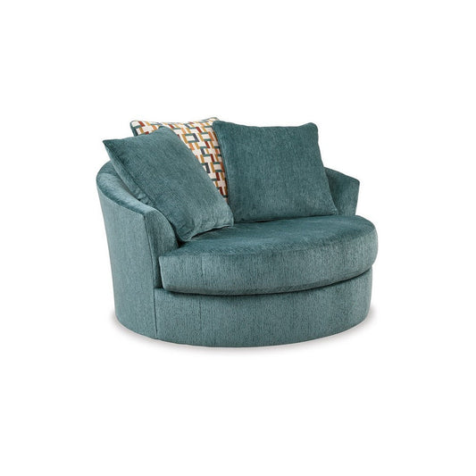 Ashley Brook Oversized Swivel Accent Chair, Teal Blue Polyester, 3 Pillows