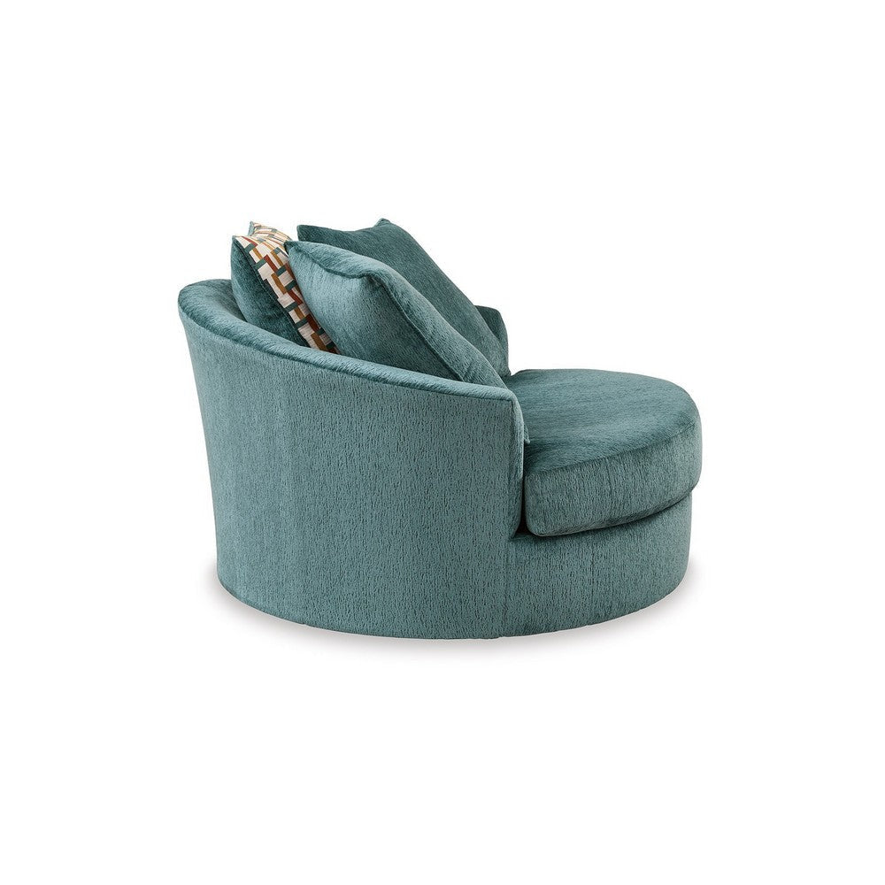 Ashley Brook Oversized Swivel Accent Chair Teal Blue Polyester 3 Pillows BM332278