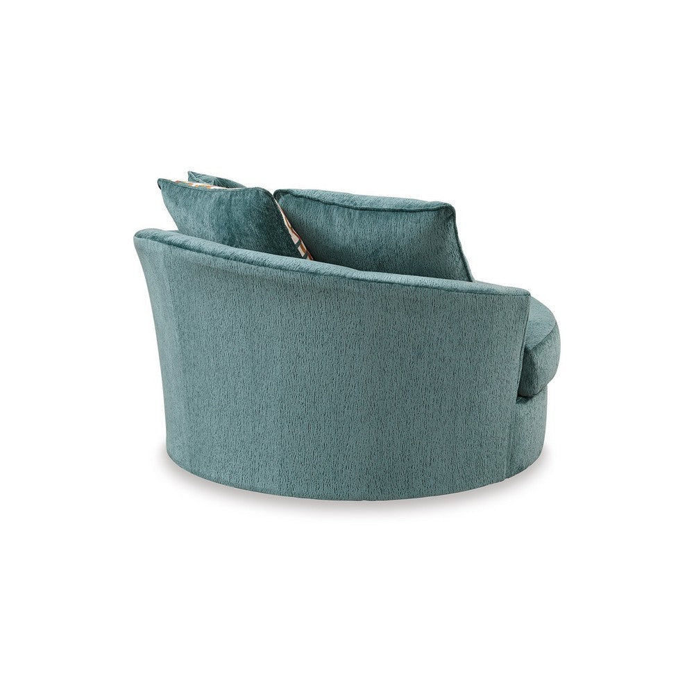 Ashley Brook Oversized Swivel Accent Chair Teal Blue Polyester 3 Pillows BM332278